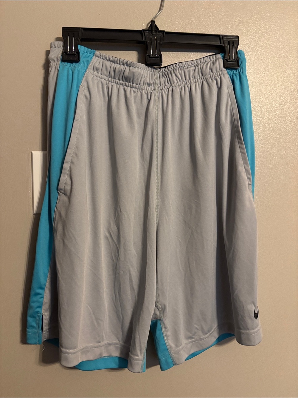 Nike Men’s Light Gray Athletic Shorts with Teal Side Panels